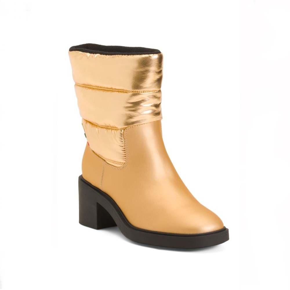 Franco Sarto Puffer Snow Booties Metallic Gold Women’s Size 7 Water Repellent